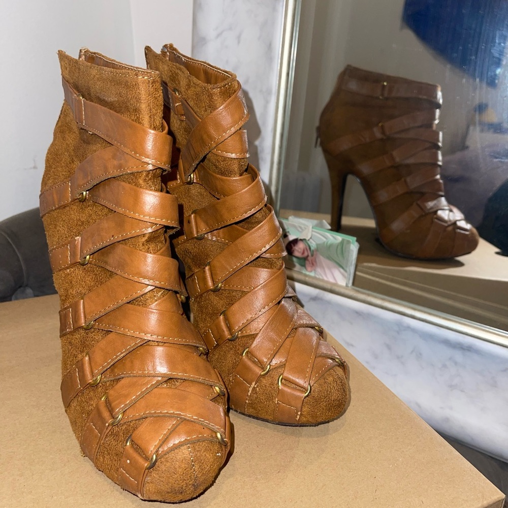 Suede Tan Strippy Booties - Picture 3 of 3